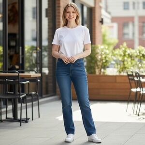 FDJ French Dressing Jeans Womens Blue Stretch Pull On Straight Leg Pants Classic